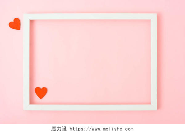 情人节粉红背景的相框顶视图日记情人节